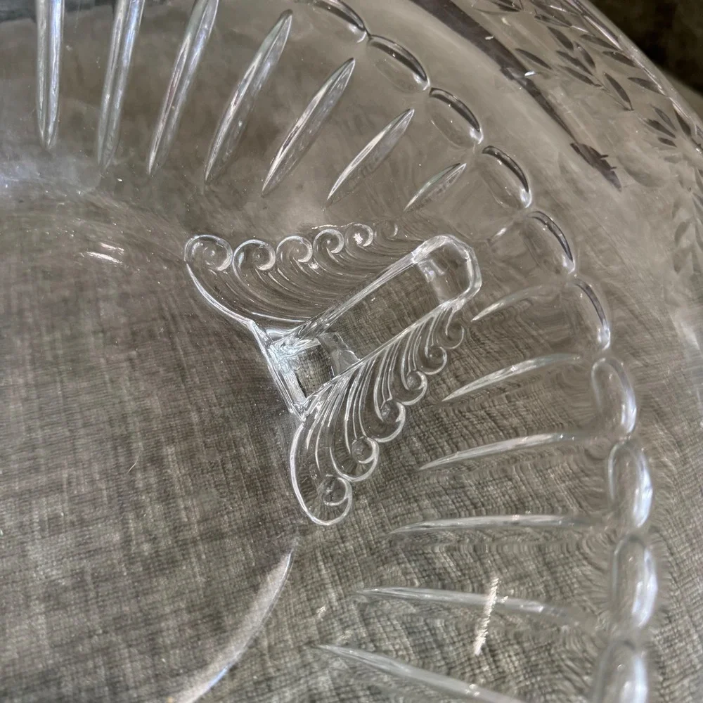 Vintage Etched Glass Footed Centerpiece Console Bowl 12.5